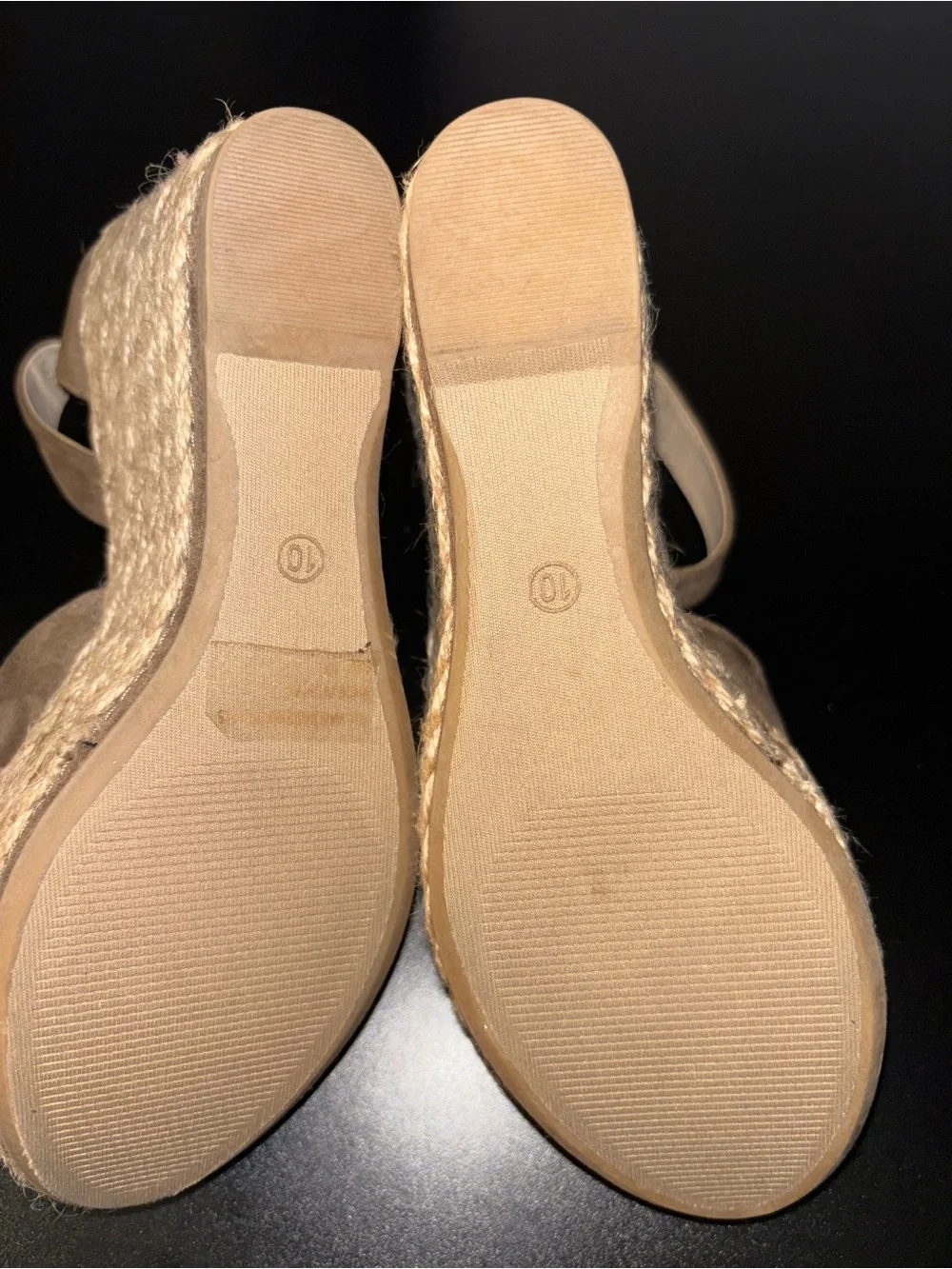 Suede Ankle-Strap Espadrille Wedge Sandals in Taupe